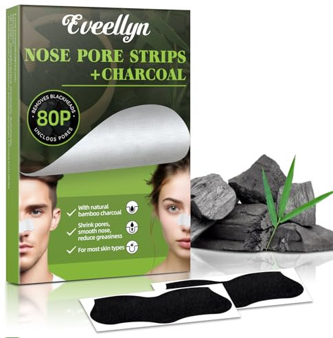 Eveellyn Blackhead Remover Strips, 80 Pcs Charcoal Pore Strips, Removes Blackheads and Unclogs Pores, Suitable for All Skin Types, Deep Cleansing Nose strips for Women and Men