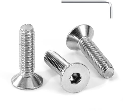 Tunejoy Tornillo Avellanado M4 x 16 mm Tornillos de Cabeza Avellanada Hexagonal de Acero Inoxidable A2 V2A Norma DIN 7991 con llave Allen Rosca Completa 30 Piezas