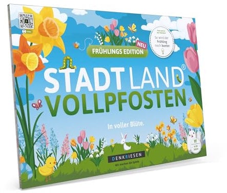 DENKRIESEN - Stadt Land VOLLPFOSTEN® - Frühlings Edition - In voller Blüte. | DIN A4 Spielblock | Ab 9 Jahren | Stadt Land Fluss | Familienspiel | Partyspiel | Spaß