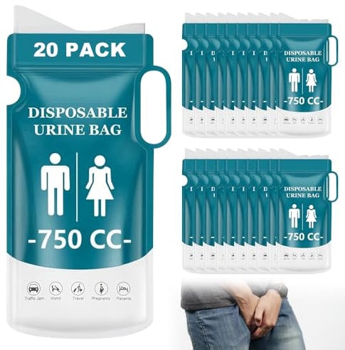 Agarte 20 PCS Disposable Urine Bags with Handle, 750ML Emergency Toilet Pee Bags, Portable Urinal Toilet Bags for Men, Women, Emergency Camping Pee Bags for Travelling Camping and Hiking