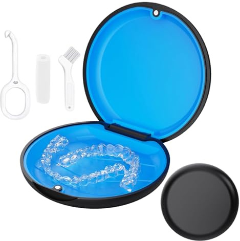 Tandställslåda tandskena, låda kompatibel med Invisalign, Retainer Case med borttagningsverktyg & Aligner Chewies& borste, avtagbart inre fack av silikon (svart)