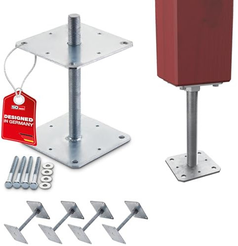 SOTECH 4er Set Pfostenträger 160 x 160 x 250 mm Gewinde M24 Stahl feuerverzinkt Stützträger höhenverstellbar Pfostenfuß zum aufschrauben Witterungsbeständig