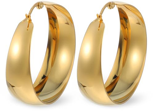 MBAIYO 1 Paar Gold Creolen für Damen, Dicke Ohrringe Hypoallergen Chunky Goldene Ohrring Leichte Ohrringe Creolen Große Huggie Teardrop Ohrstecker Geschenk für Frauen Mädchen(Gold)