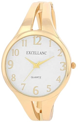 Excellanc Damen-Spangenuhr Metallarmband Spangenarmband Armreif lesbare Ziffern Rund Länge 15,5 cm Quarz-Armbanduhr Geschenkidee für Frauen (Gold/Weiß)