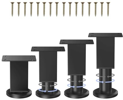 NAHUAA 4Pcs 8-12cm Adjustable Furniture Legs for Furniture Feet Metal Table Legs Black Sofa Leg Steel Cabinet Leg Square Bed Support Legs for Kitchen Chair Desk Cupboard Dresser TV Stand Coffee Table