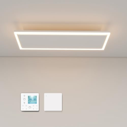 Infrarotheizung Deckenmontage 1340 Watt, Infrarot Deckenheizung mit LED Licht Beleuchtung, Heizstrahler Decke mit Thermostat Fernbedienung, Elektroheizung Heizplatte Heizpaneel Heizkörper