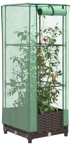 Letto di Coltivazione Rialzato con Serra, Ampio Spazio per Orto Giardino e Struttura di Supporto Robusta Marrone, 40 x 40 x 23 cm