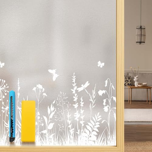 Snugfolk Fensterfolie Blickdicht mit Blumenmuster, Selbsthaftende Statische Sichtschutzfolie Fenster Milchglasfolie mit UV-Schutz, Geeignet für Badezimmer, Schlafzimmer und Küche, 44,5 x 200 cm