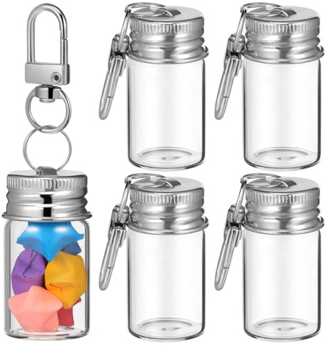 NUOBESTY Mini Glass Keyrings, 5pcs DIY Wishing Vials | Transparent glass containers with lids for DIY crafts, wishing projects, travel souvenirs and portable keepsakes