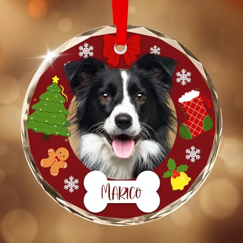 NIBESSER Personalised Dog Christmas Photo Ornaments, Crystal Dog Cat Memorial Gift Christmas Bauble Ornament for Trees Decorations, Puppy Cat Keepsake Gifts Lover