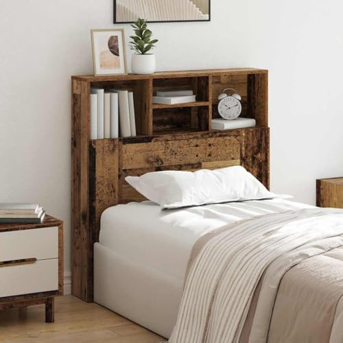 Holamys Kopfteil Schrank Altholz 100 x 19 x 103,5 cm, Holzwerkstoff, langlebig, Stauraum für Schlafzimmer, modernes Design
