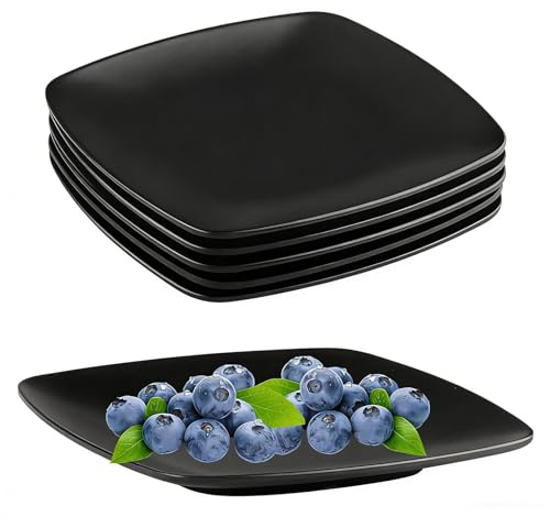 YuLiMirich Set di 4 piatti piani neri, grandi piatti rettangolari da dessert, riutilizzabili, piatti da campeggio, piatti da picnic per carne, sushi, snack e insalate