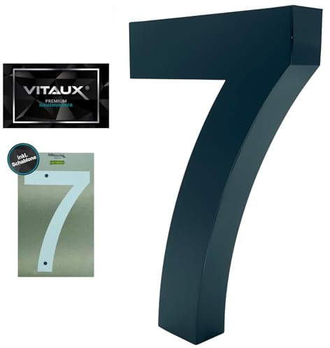 VITAUX 3D Hausnummer anthrazit 20cm - Premium Design Optik inkl. Schablone - Hausnummernschild RAL 7016 Stahl 25mm Tiefe schwebend wetterfest rostfrei modern - Hausnummern Schrift Arial - Ziffer 7
