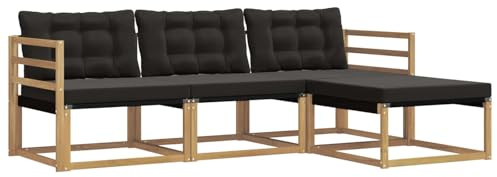 vidaXL Outdoor-Sofagarnitur mit Kissen 4 pcs Weiß und Schwarz, Garten Sofa, modernes Eckmöbel, strapazierfähiges Set für die Terrasse, ideal zum Entspannen