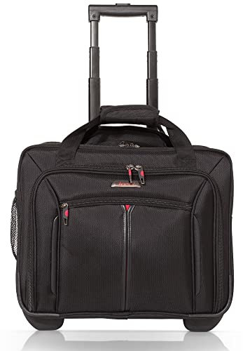 Aerolite Ryanair Priority Boarding, Easyjet Plus, BA, WizzPriority, Jet2 Approved Rolling Padded Laptop Case Bag 2 Wheels - Fits up to 15.6, Overnight Trolley Business Hand Cabin Luggage Case (Black)