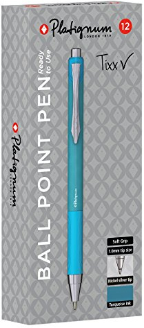 Platignum Tixx Turquoise Ballpoint Pen [Pack of 12] Soft Grip Barrel with Hybrid Gel Ink for Smudge-Free and Ultra-Smooth Writing [50492]