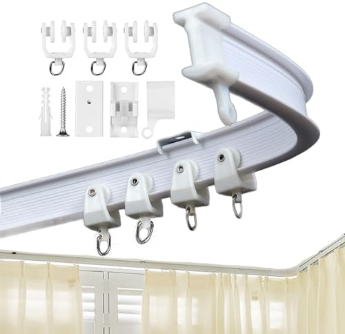Biegbare Vorhangstange aus Kunststoff, Metall-Legierung, flexibel, für Fenster-Vorhänge, Deckenmontage, weiß (300cm Ceiling Mount)
