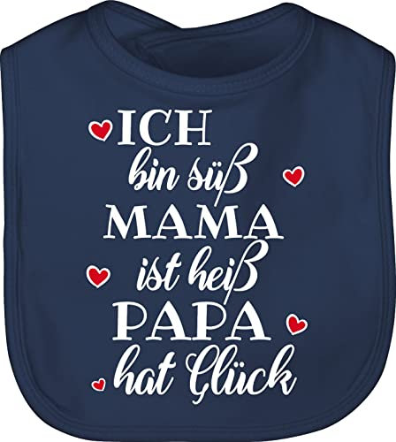 Shirtracer Baby Lätzchen - Sprüche - Ich bin süß Mama ist heiß Papa hat Glück Herzen - Unisize - Navy Blau - lustige babysachen spruch dad schlabberlatz babykleidung mit süßen sprüchen spruche mum