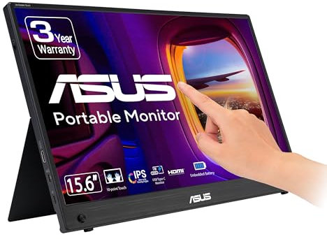 ASUS ZenScreen Touch MB16AMTR Monitor Portatile da 16” pollici (15,6) IPS FHD (1920x1080), Batteria Integrata, Mini-HDMI, Tecnologia Anti-sfarfallio e Filtro Luci Blu, Nero