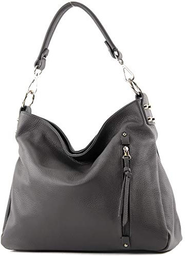 modamoda de T183 Damen Schultertasche Handtasche Tragetasche Echtleder Groß handmade in Italy, Farbe:Graphitgrau