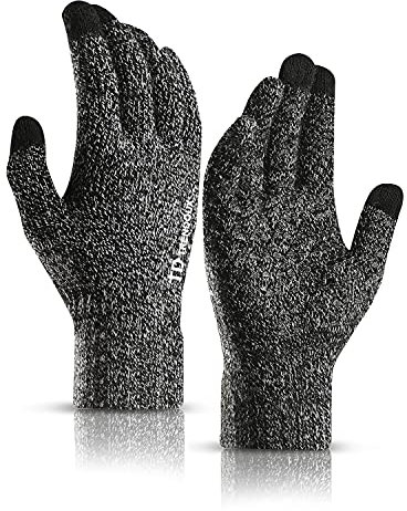 TRENDOUX Winterhandschuhe Herren, Winter Thermo Outdoor Thin Reithandschuhe Material Winddicht Strickhandschuhe Fäustlinge, Handschuhe Damen Touchscreen - Schwarz weiß M