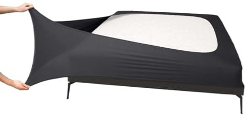 Cache Sommier Ingénieuse housse de sommier tapissier Queen Size-Jersey tricoté et extensible enveloppant autour de 4 côtés jupe de lit for hôtel et maison Cache Sommiers(Dark Grey,CK 76x84 inch)