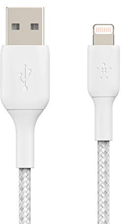 Belkin geflochtenes Lightning-Kabel (Boost Charge Lightning-/USB-Kabel für iPhone, iPad, AirPods) MFi-zertifiziertes iPhone-Ladekabel, geflochtenes Lightning-Kabel (15 cm, Weiß)