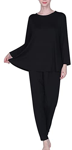 amropi Pigiama Donna Oversize Set da Pigiami Manica Lunga Maglietta e Pantaloni Camicia da Notte