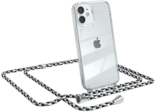 EAZY CASE Handykette kompatibel mit iPhone 12 Mini Handyhülle mit Umhängeband, Handykordel mit Schutzhülle, Silikonhülle, Hülle mit Band, Stylische Kette für Smartphones, Schwarz Camouflage