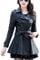 YAOTT Damen Eleganter Wintermantel Lange Kunstlederjacke Bikerjacke Fleece gefüttert PU-Leder Trenchcoat mit Gürtel Schwarz S