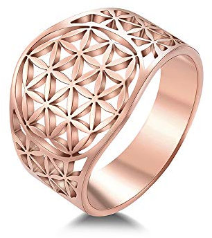 BlackAmazement 316L Edelstahl Ring Blume des Lebens Ornament Silber Rose Gold Damen (Rosegold, 57 (18.1))