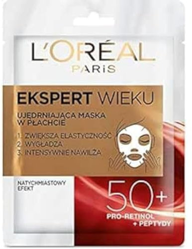 L'Oréal Paris Experte für Alter 45+ Straffende Gesichtsmaske im Gesicht, Pro-Retinol, Peptide und Hyaluronsäure, 1 Stück