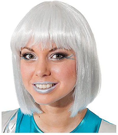 PAPSTAR NEU Perücke Damen Pagenkopf mit Pony Glamour, Space Girl, gesträhnt Silber, weiß - mit Haarnetz
