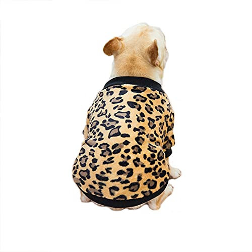 Hundekleidung, Leoparden-Hunde-Pyjama, Winter, warmer Mantel, Fleece, Hundepullover, französische Bulldogge, Shirts für Welpen, kleine und mittelgroße Hunde (L: Dunkelbraun)