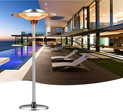 WXZX Parasol Chauffant Électrique 1. 5KW pour Extérieur, Radiateur Rayonnant sur Pied, Chauffant Infrarouge, Chauffage Terrasse, Réglable en 3 Niveaux, Pied Télescopique Réglable en Hauteur 160-210cm