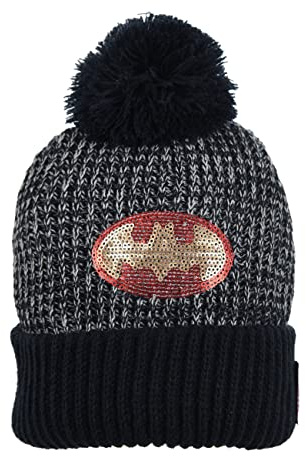 Batman Kinder Jungen Winter-Mütze Bommelmütze (Grau, 54)