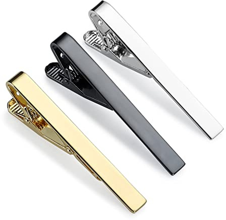 JIPIMON Tie Clip 3 Pcs Black Silver Gold Classic for Men, classic style