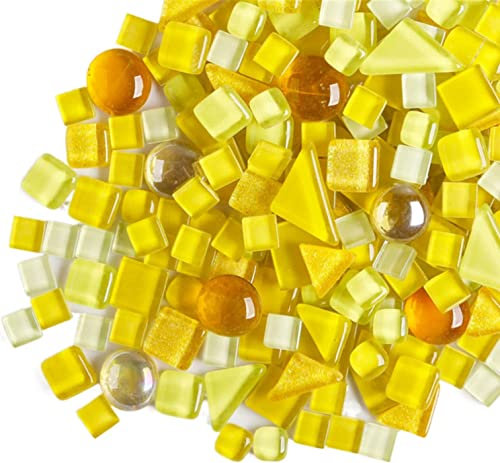 500g carreaux de mosaïque de cristal irréguliers, petites particules de couleur, tuiles en verre de cristal pour le bricolage, matériaux décoratifs (série jaune citron)