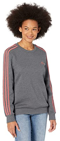 adidas Essentials 3-Stripes Fleece Sweatshirt Dark Grey Heather/Wonder Red MD