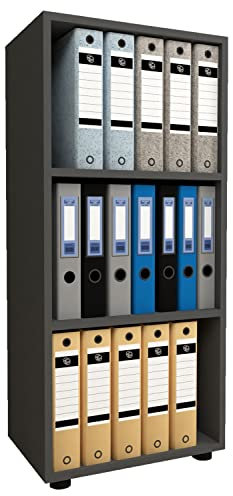 VCM Holzregal stehend | platzsparender Aktenschrank | Maße ca. H. 108 x B. 49 x T. 32 cm | Elegantes Regal | Büroregal – Ulas 3f Anthrazit