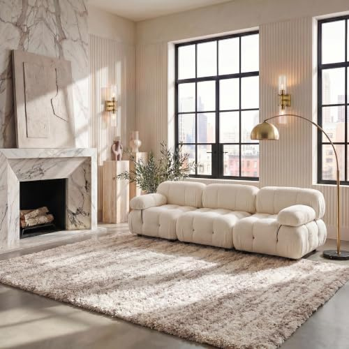 SAFAVIEH Hudson Shag Collection Area Rug - 6' x 9', Ivory & Beige, Modern Design, Non-Shedding & Easy Care, 2-inch Thick Ideal for High Traffic Areas in Living Room, Bedroom (SGH206B)