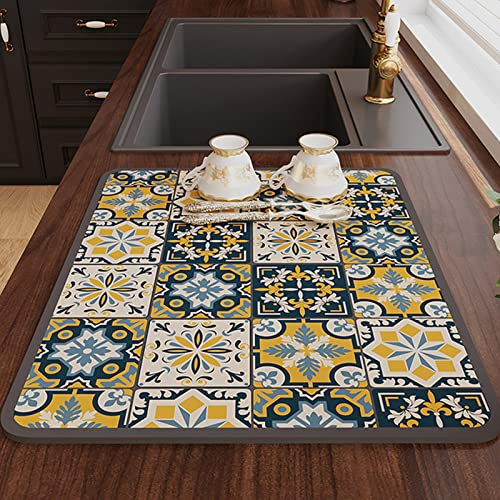 Morbuy Tapis Égouttoir Absorbant Évier, Style Vintage Tapis de Séchage pour Vaisselle/Tapis pour Évier de Cuisine Séchage Rapide/Tapis Vaisselle Egouttoir pour Cuisine Restaurant (40x50cm,Jaune)
