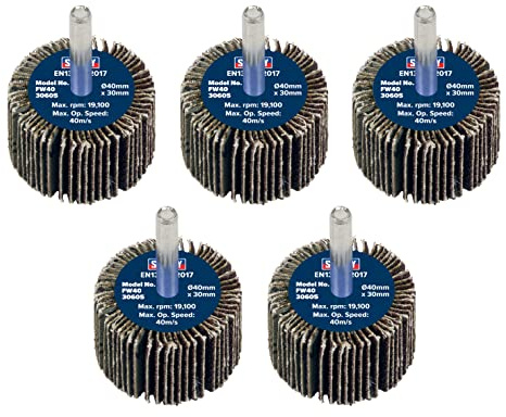Sealey Ø40 x 30mm Abrasive Flap Wheel Ø6mm Shaft 60Grit - Pack of 5 FW4030605