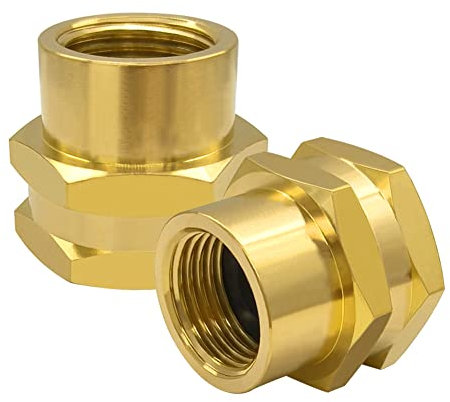 Hooshing Lot de 2 raccords de tuyau d'arrosage Atapter 1,9 cm GHT à 1,27 cm NPT double connecteur femelle GHT vers NPT en laiton massif avec rondelles connecteur rapide raccords de tuyau d'arrosage