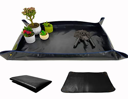 WondMall Extra große Pflanzen-Umtopfmatte, 109,2 x 76,2 cm, wasserdicht, faltbar, wiederverwendbar, Schwarz
