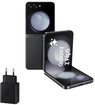 Samsung Galaxy Z Flip5, 256 GB + Cargador 45W - Teléfono Móvil Plegable con IA, Smartphone Android Libre, 8GB de RAM, Diseño Plegable, Gris (Versión Española)