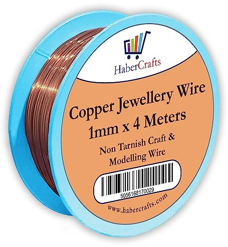 1mm Copper Jewellery Wire Tarnish Proof Brass Bendable Metal Wire for Jewellery Making Sculpting Modelling Crafts Wire Weaving & Wrapping (1mm - Copper - 18 Gauge - 1 Spool - 4 Meters)