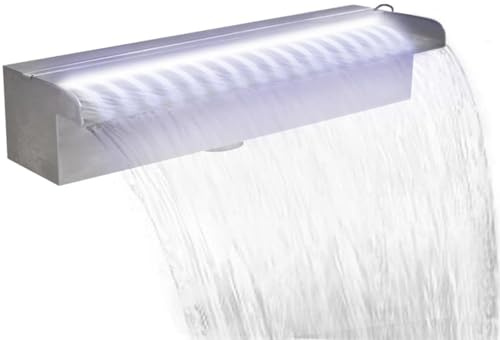 Homgoday Wasserfall für Teich rechteckig mit LED aus Aiaio Edelstahl 45 cm, Möbel für Haus Innen Außen Wohnzimmer Schlafzimmer