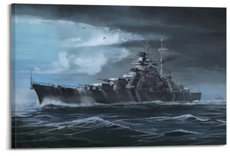 NIZIEE Vintage Kriegsschiff Poster Weltkrieg Bismarck Schiff Vintage Kriegsschiff Poster Weltkrieg Zweiten Bismarck Schiff Dekorative Malerei Leinwand Poster 20x30inch(50x75cm)