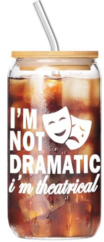 Regalos de teatro musical, regalos de Broadway para directores, actores, profesores de música, músicos en cumpleaños o Navidad, vaso de vidrio helado de 17 onzas (blanco-dramático)